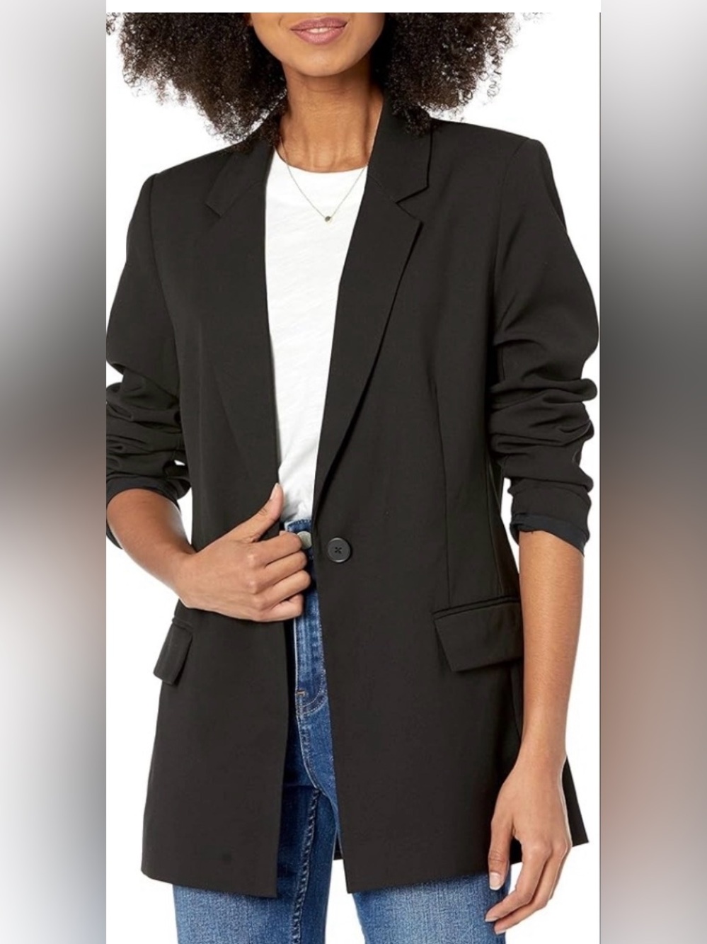 the drop blake long blazer Women's Black Single-Button Blazer Jacket